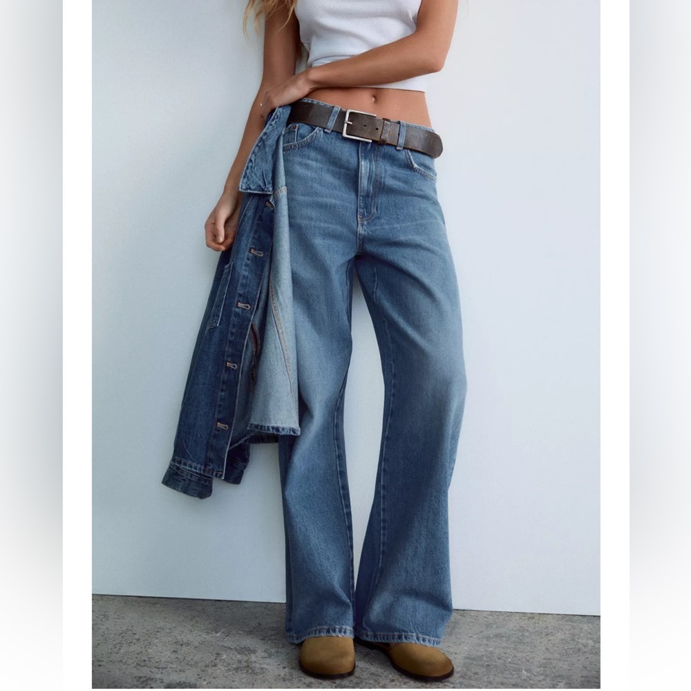 Zara Denim Blue Wide Leg Jeans